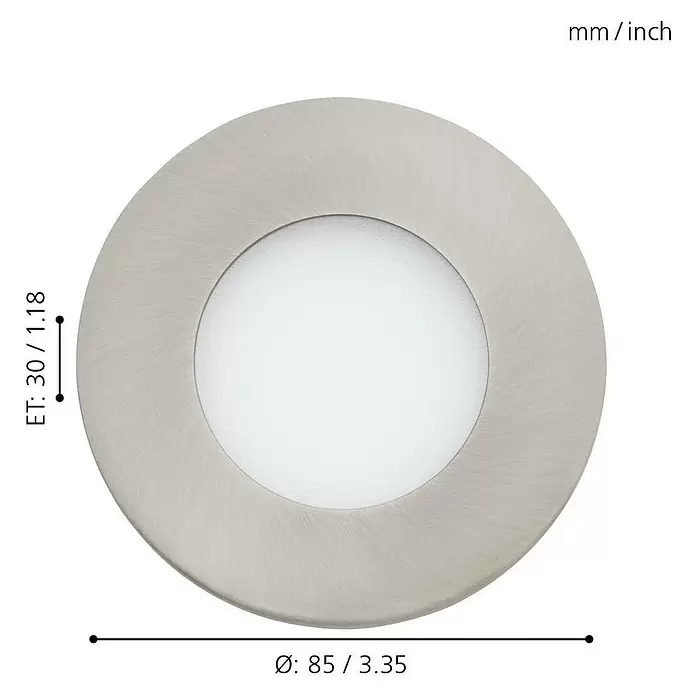 Eglo LED-Einbauleuchten-Set Fueva 1 - 8,1 W, L x B x H: 8,5 x 8,5 x 3 cm, Nickel matt, 3 Stk., Warmweiß - Skizze