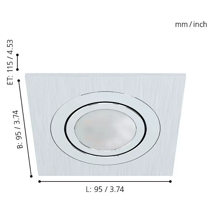 Tween Light LED-Einbauleuchte Areitio - 5 W, L x B x H: 9,5 x 9,5 x 11,5 cm, Aluminium, Warmweiß, Gesamtstückzahl: 3 Stk. - Skizze