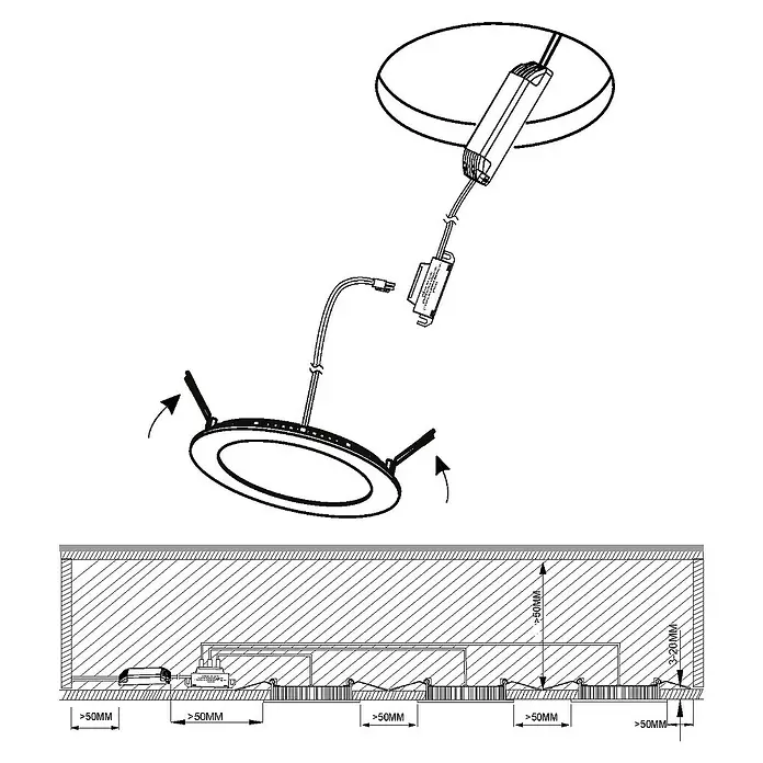 Tween Light LED-Einbauleuchten-Set Fueva - 3 W, L x B x H: 8,5 x 8,5 x 3 cm, Silber, 3 Stk., Warmweiß - Skizze