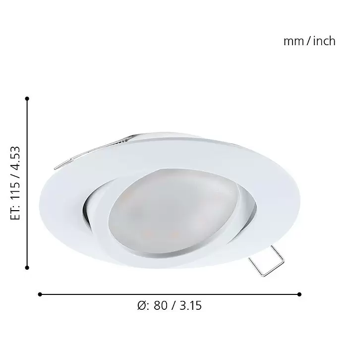 Eglo LED-Einbauleuchte Tedo - 5 W, Weiß, Warmweiß, Durchmesser: 7,8 cm, 3 Stk. - Skizze