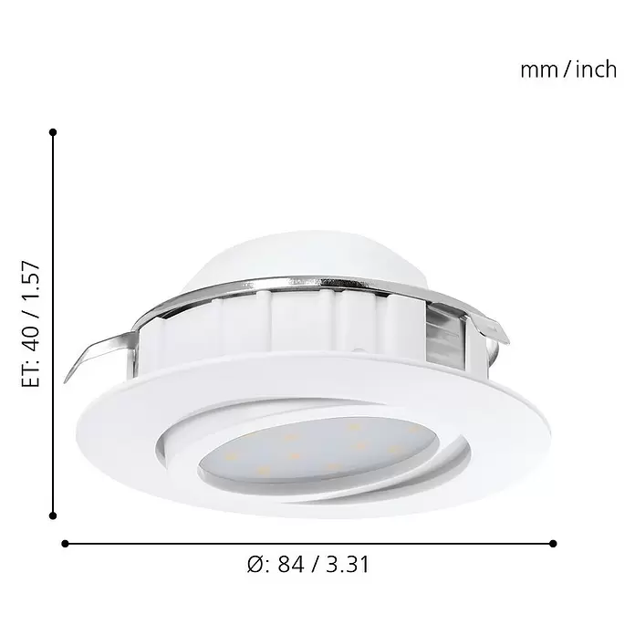 Eglo LED-Einbauleuchten-Set Pineda - 6 W, L x B x H: 8,4 x 8,4 x 4 cm, Weiß, 3 Stk., Warmweiß, Leuchtenkopf beweglich - Skizze