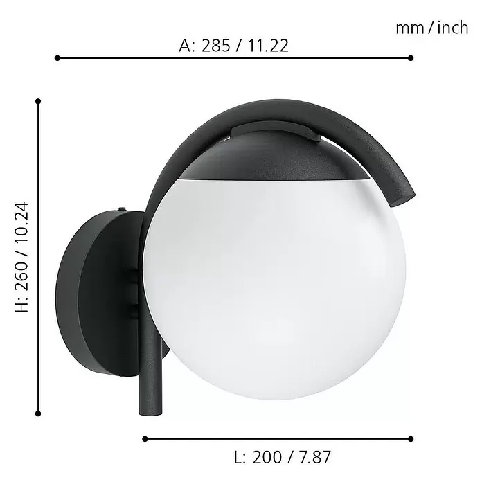 Eglo Vecchia Außenwandleuchte Wandleuchte - 28 W, 20 x 20 x 26 cm, Schwarz, IP44 - Skizze