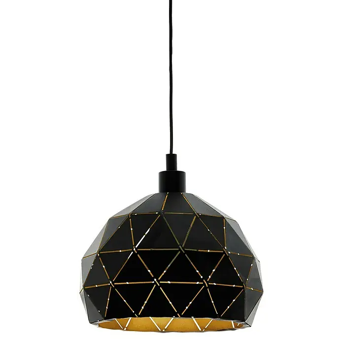 Eglo Pendelleuchte Roccaforte - Höhe: 110 cm, Schwarz - Elegante, hängende Deckenleuchte mit geometrischem Design in Schwarz und Gold für stilvolle Innenräume.