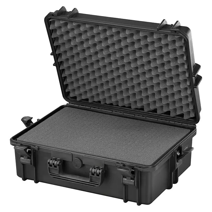 Wasserdichter Koffer MAX505TR - L x B x H: 555 x 445 x 258 mm, Mit Würfelschaumstoffeinlage, Ausziehbarer Trolley, Schwarz, Kunststoff - Diagonale Ansicht
