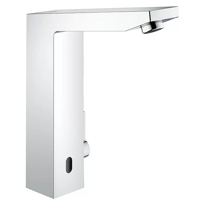 Grohe Eurocube Waschtischarmatur mit Temperaturregulierung, batteriebetrieben - Infrarot-Elektronik, Chrom - Diagonale Ansicht