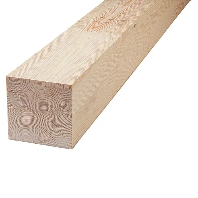 Konstruktionsholz - 250 x 8 x 6 cm, Kiefer, Gehobelt - Nahaufnahme eines hellen, unbehandelten Holzträgers, der die natürliche Maserung und die Jahresringe des Holzes hervorhebt.