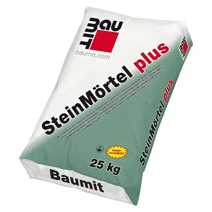 Baumit Steinmörtel plus - 25 kg, Körnung: 0 mm - 4 mm - Diagonale Ansicht