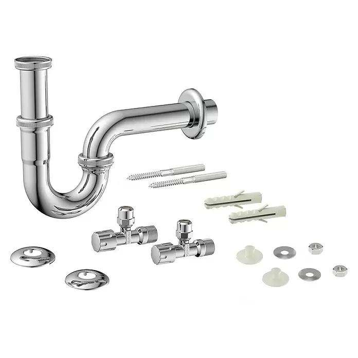 Waschtisch-Installations-Set - 3 -tlg., Chrom, Glänzend - Diagonale Ansicht