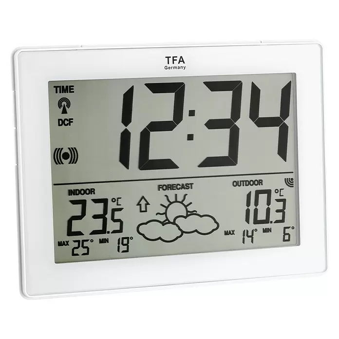 TFA Dostmann Weerstation - Digitaal, Werkt op batterijen, Wit, 170 x 113 x 73 mm - Vooraanzicht