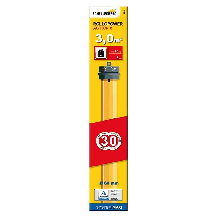Schellenberg Rohrmotor Rollopower Action Maxi 6 - Max. Rollladenfläche: 3 m² bei Kunststoffrollläden, Einbaulänge: 500 mm, Zugkraft: 15 kg - Vorderansicht