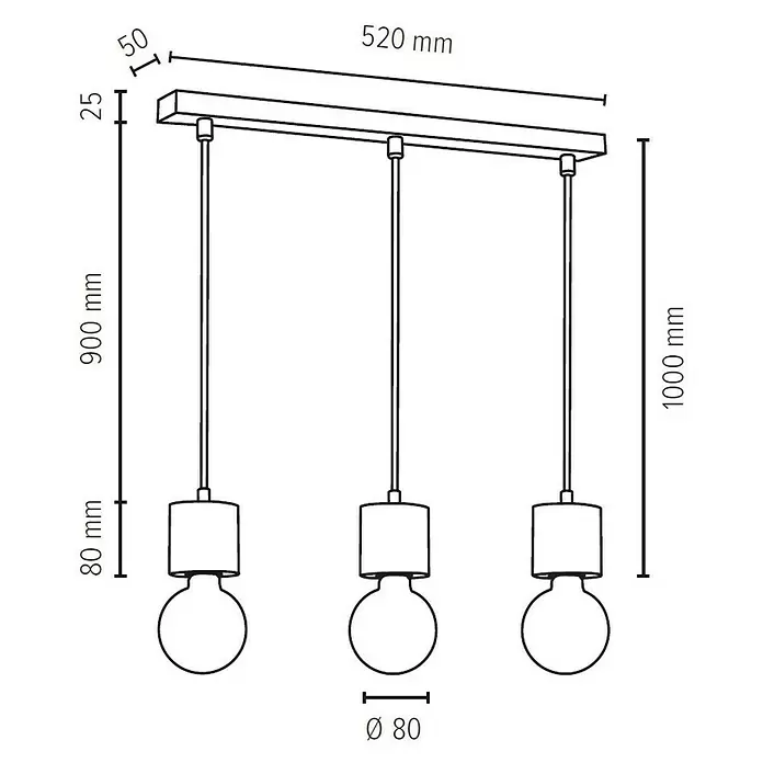 Spotlight Pendelleuchte Pino - 60 W, L x B x H: 55 x 80 x 100 cm, Gebeizte Kiefer, E27 - Skizze