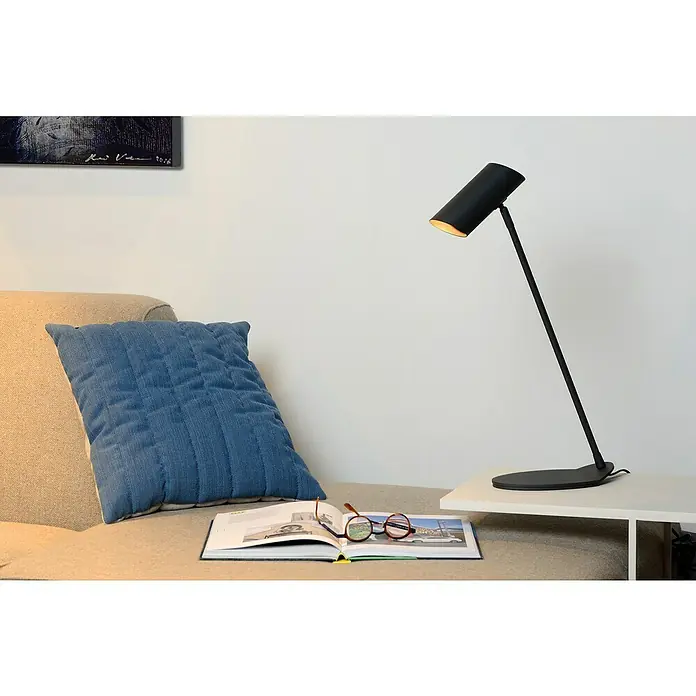 Lucide Tischleuchte Hester - 7 W, L x B x H: 12 x 21,5 x 54,5 cm, Anthrazit, GU10 - Elegante, schwarze Schreibtischleuchte für das moderne Büro oder Arbeitszimmer. Perfekt für fokussiertes Arbeiten und Lesen.