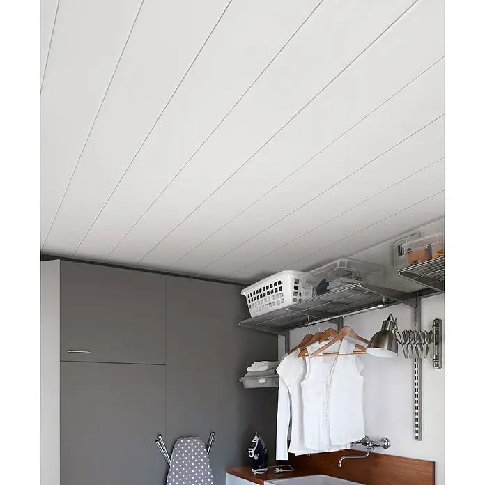 Grosfillex Panel de revestimiento Exapan White Line 3000 - Blanco, 260 cm x 37,5 cm x 8 mm - Paneles de techo en un lavadero que crean una estética moderna y limpia. El diseño brillante ayuda a crear un ambiente luminoso.
