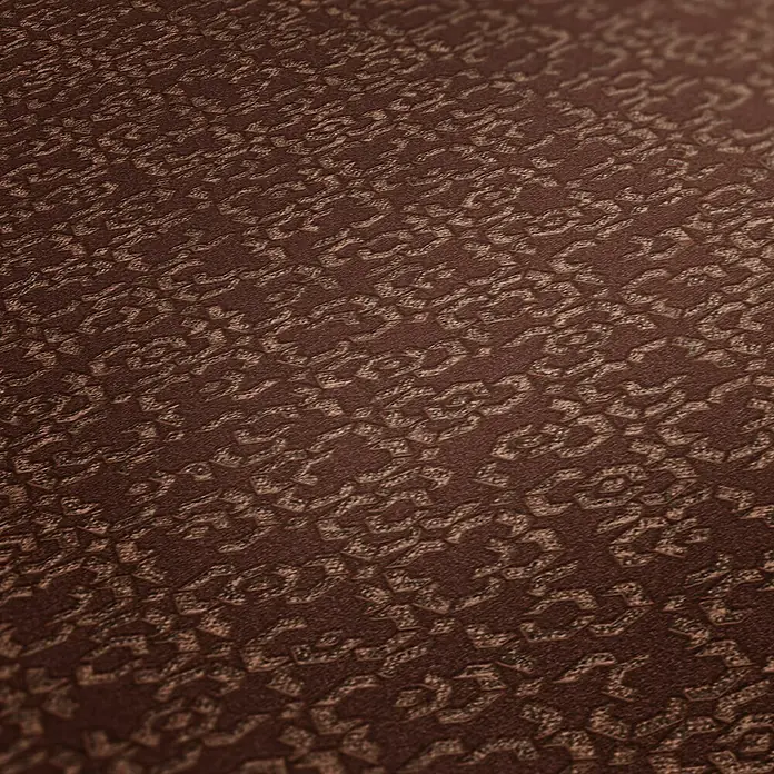 AS Creation Metropolitan Stories II Vliestapete Metallornament - Rot, Ornament, 10,05 x 0,53 m - Nahaufnahme eines dunkelbraunen Stoffes mit Leopardenmuster, ideal für Möbel oder Kleidung.