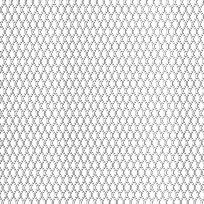 Kantoflex Streckmetall - L x B x S: 1.000 x 120 x 2,8 mm, Stahl, Roh, Maße Loch: 16 x 8 mm - Nahaufnahme eines Metallgitters mit rautenförmigen Öffnungen, ideal für industrielle oder dekorative Anwendungen.