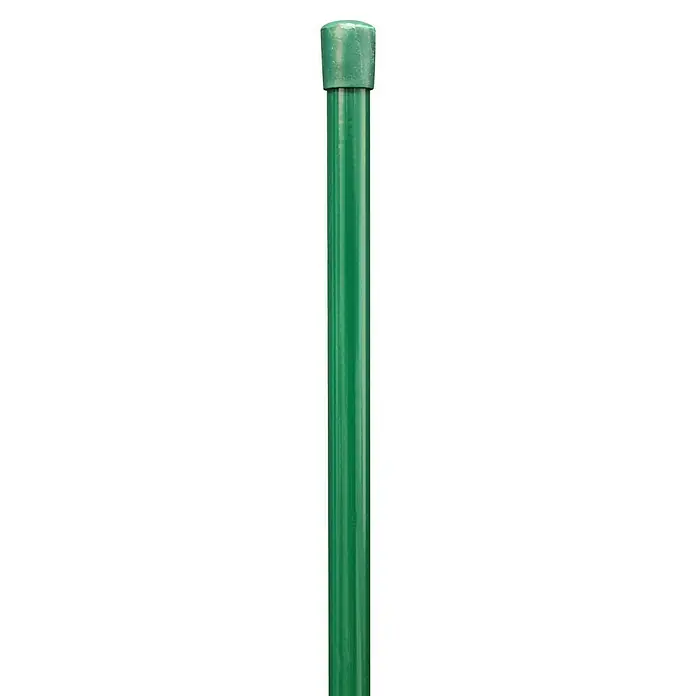 GAH Alberts Geflechtspannstab - 10 mm x 105 cm, Grün - Nahaufnahme eines grünen Zaunpfostens mit runder Kappe, ideal für den Gartenbau und zur Abgrenzung von Bereichen.