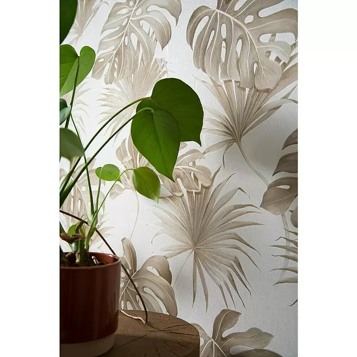 SCHÖNER WOHNEN-Kollektion New Spirit Vliestapete Fensterblatt - Beige/Weiß, Floral, 10,05 x 0,53 m - Stimmungsaufnahme