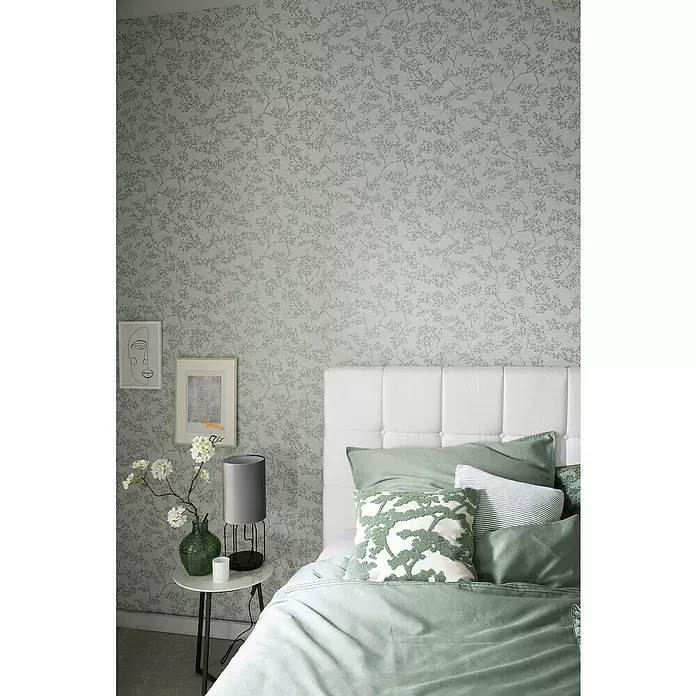 SCHÖNER WOHNEN-Kollektion New Spirit Vliestapete Struktur I - Beige/Blau, Floral, 10,05 x 0,53 m - Stimmungsaufnahme