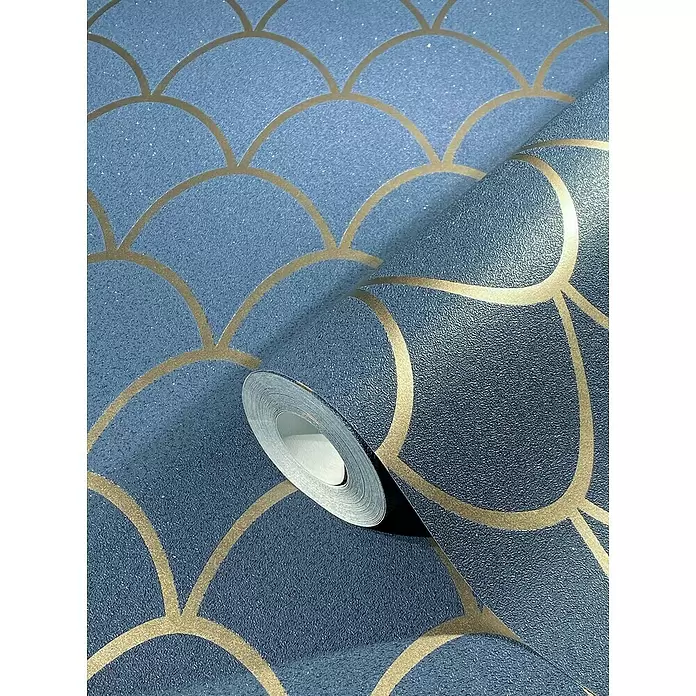 SCHÖNER WOHNEN-Kollektion New Spirit Vliestapete - Blau/Gold, Grafisch, 10,05 x 0,53 m - Detailaufnahme