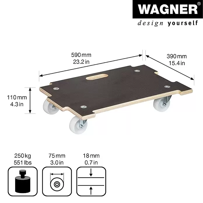 Wagner System Transporthilfe MM 1383 - L x B x H: 590 x 390 x 110 mm, Traglast: 250 kg - Skizze