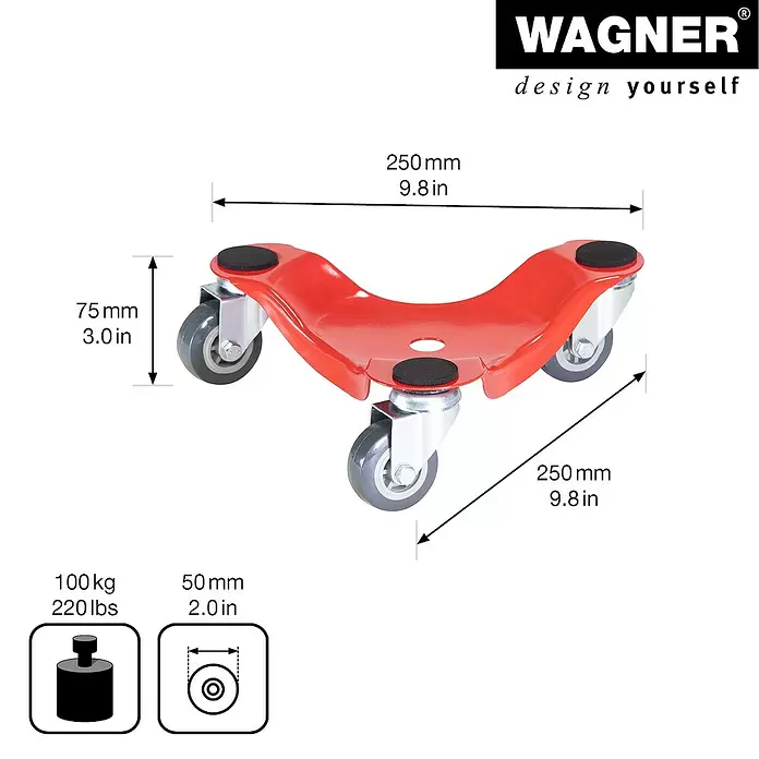 Wagner System Transportroller MM 1196 - L x B x H: 250 x 250 x 75 mm, Traglast: 100 kg - Skizze