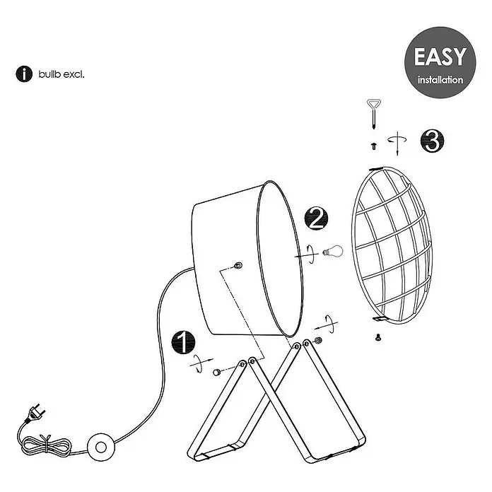 Home Sweet Home Clemento Tischleuchte rund - 60 W, Ø x H: 420 mm x 62 cm, Grau, E27 - Skizze