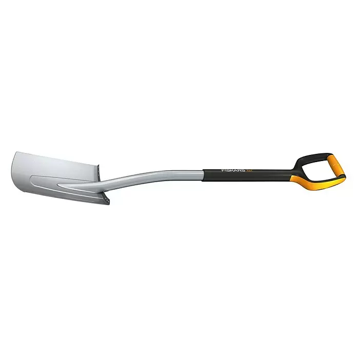 Fiskars Xact Gärtnerspaten M - Arbeitsbreite: 19 cm, Rund, Langstiel - Linke Seitenansicht