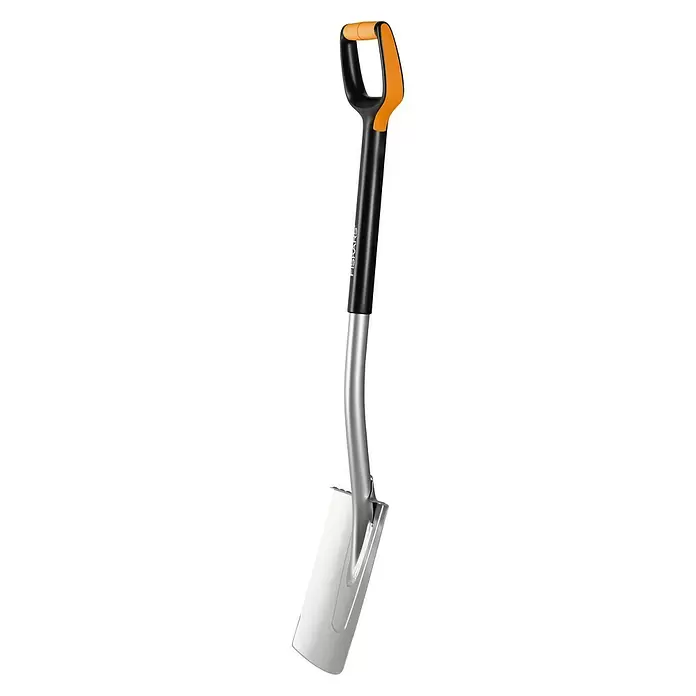 Fiskars Xact Gärtnerspaten M - Arbeitsbreite: 19 cm, Rund, Langstiel - Linke Seitenansicht