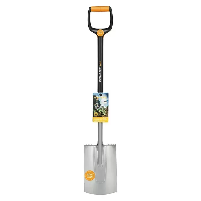 Fiskars Xact Gärtnerspaten M - Arbeitsbreite: 19 cm, Rund, Langstiel - Vorderansicht