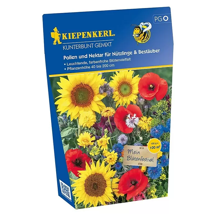 Blumensamenmischung Kunterbunt Gemixt - Verschiedene Sorten, Mehrfarbig, 100 m² - Diagonale Ansicht
