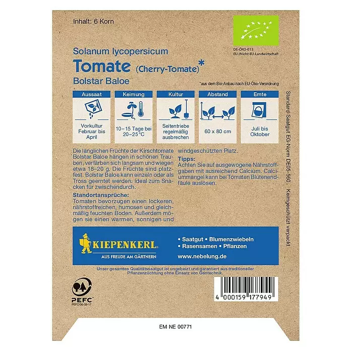 Kiepenkerl Profi-Line Gemüsesamen Tomate - Bolstar Baloe Bio, Solanum lycopersicum, Erntezeit: Juli - Rückansicht