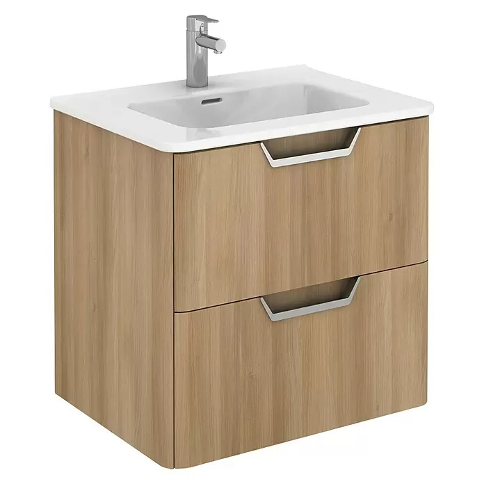 Beauty Waschtischunterschrank - 59,5 x 45 x 56,5 cm, Nordic Eiche, Matt - Diagonale Ansicht