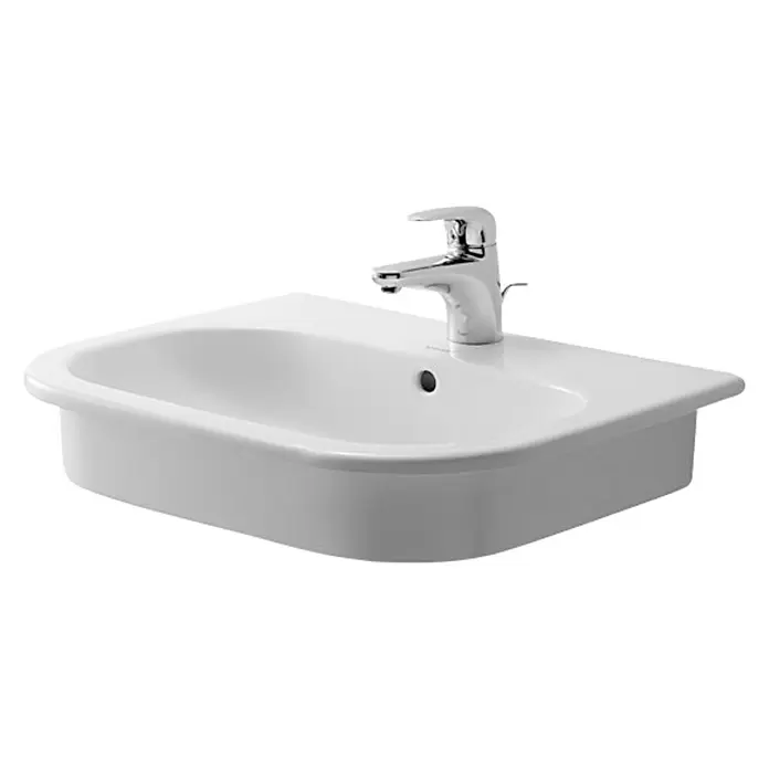 Duravit D-Code Einbauwaschbecken - 54,5 x 43,5 cm, Ohne Spezialglasur, Anzahl Hahnlöcher: 1, Mit Überlauf, Weiß - Diagonale Ansicht