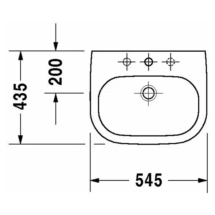 Duravit D-Code Einbauwaschbecken - 54,5 x 43,5 cm, Ohne Spezialglasur, Anzahl Hahnlöcher: 1, Mit Überlauf, Weiß - Skizze