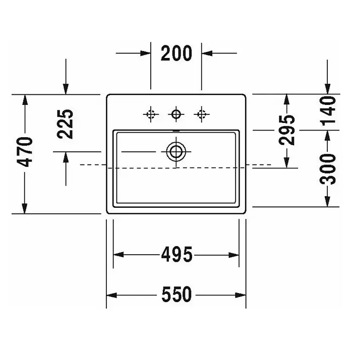 Duravit Vero Air Einbauwaschbecken - 55 x 47 cm, Ohne Spezialglasur, Hahnloch: Ohne, Mit Überlauf, Weiß - Skizze