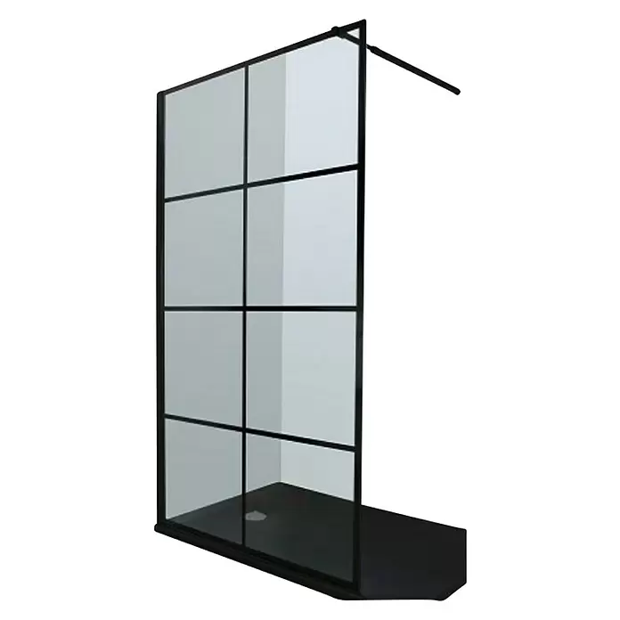 Aquaart Tuš stijena Vetro Cubo - Crne boje, Š x V: 110 x 200 cm, Debljina: 8 mm - Dijagonalni pogled