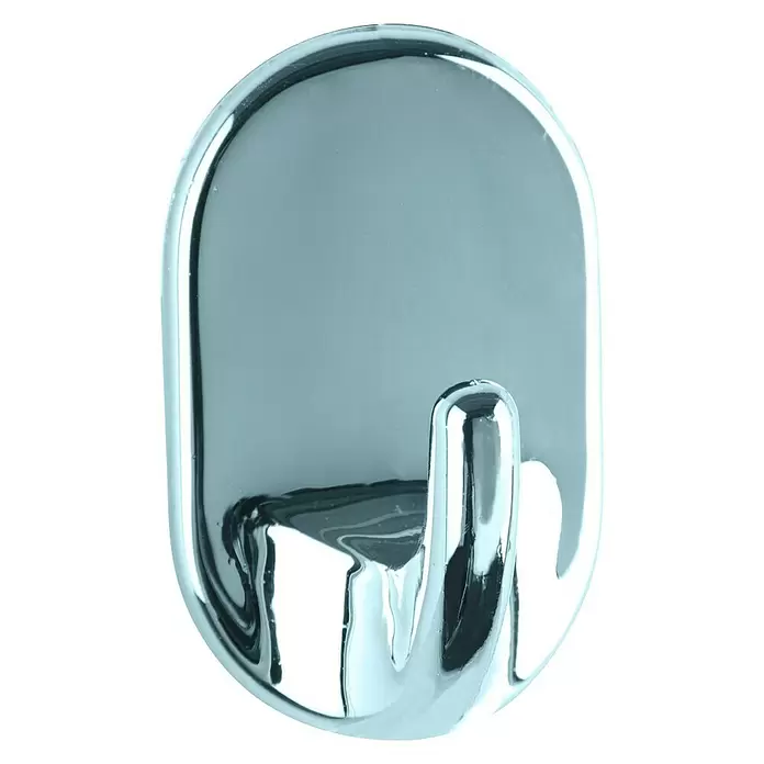 Colgador adhesivo Ovalado mediano - Plástico, Cromo, 3 ud. - Vista angular