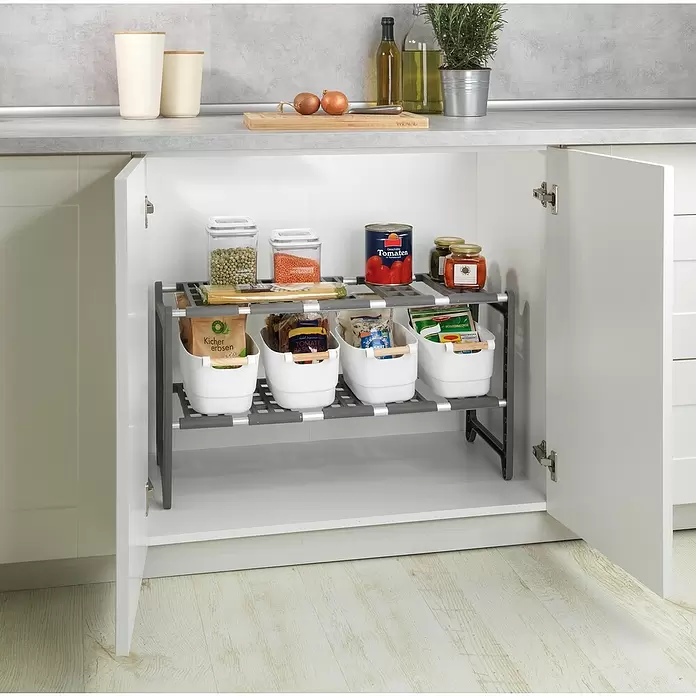 Wenko Estante para armario bajo Flexi - 82 x 39 x 28 cm, Gris - Producto en uso