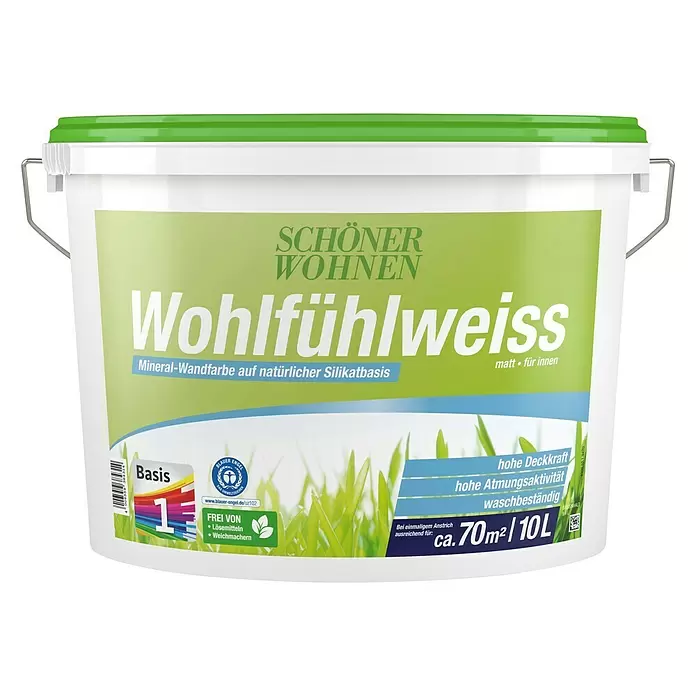 SCHÖNER WOHNEN-Farbe Wandfarbe Wohlfühlweiß - Basismischfarbe, 10 l, Matt - Vorderansicht