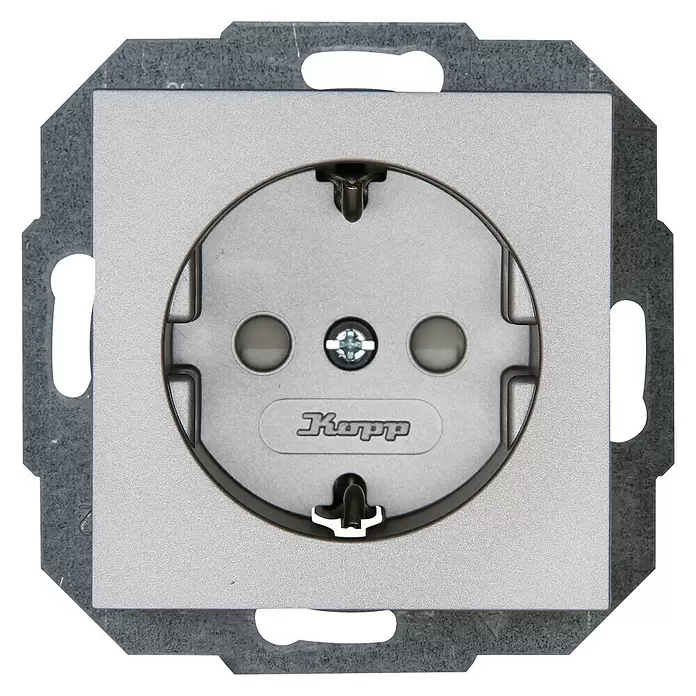 Voltomat Verona Stopcontact met kinderbeveiliging 6-pack - Zilver, Enkelvoudig, Kunststof, IP20 - Vooraanzicht