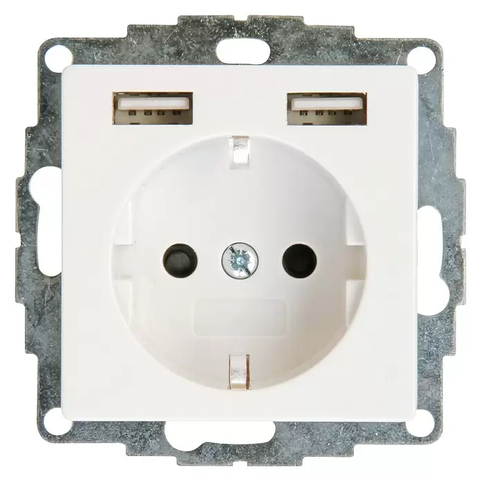 Voltomat Stopcontactinzet met USB - Wit, Enkelvoudig, Kunststof, IP20 - Vooraanzicht