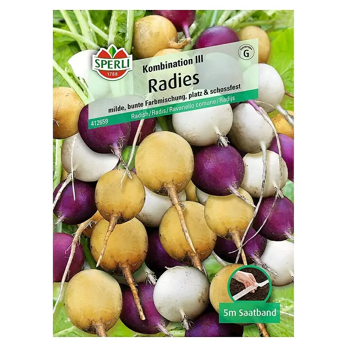 Sperli Gemüsesamen Radies - Kombination III, Raphanus sativus, Erntezeit: Mai - Vorderansicht