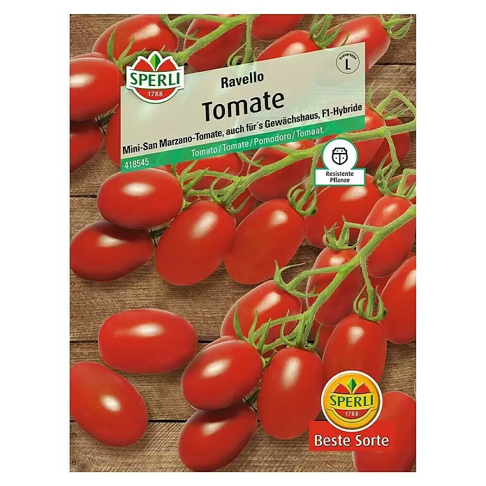 Sperli Gemüsesamen Tomate - Ravello, Solanum lycopersicum, Erntezeit: Juli - Vorderansicht