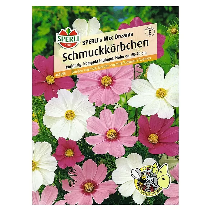 Sperli Blumensamen Schmuckkörbchen - Sonata Mischung, Cosmos sulphureus, Blütezeit: Juli - Vorderansicht