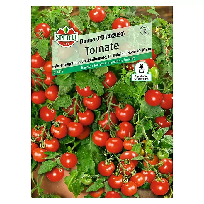 Sperli Gemüsesamen Tomate - Donna, Solanum lycopersicum, Erntezeit: Juli - Vorderansicht