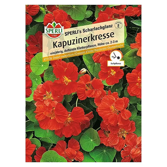 Sperli Kräutersamen Kapuzinerkresse - Scharlachglanz, Tropaeolum majus, Saatzeit: April - Vorderansicht