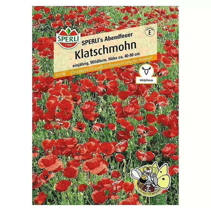 Sperli Blumensamen Klatschmohn - Papaver rhoeas, Blütezeit: Juni - Vorderansicht