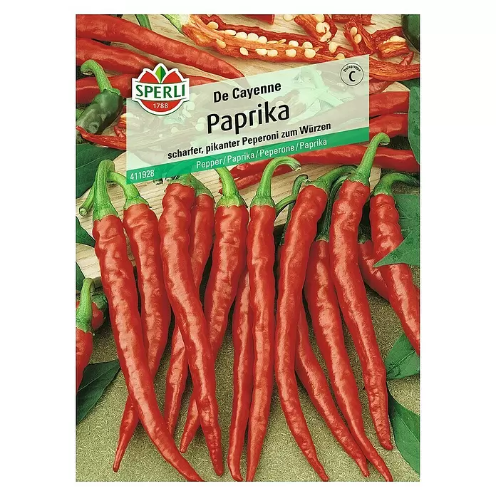 Sperli Gemüsesamen Paprika - De Cayenne, Capsicum annuum, Erntezeit: Juli - Vorderansicht