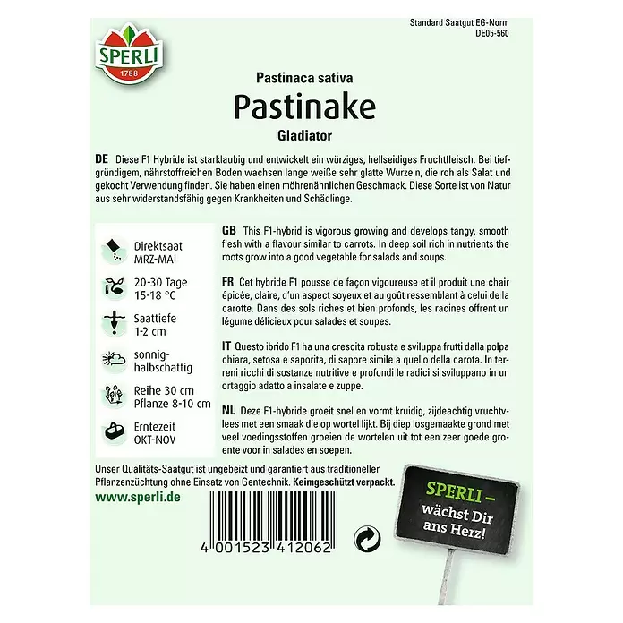 Sperli Gemüsesamen Pastinake - Pastinaca sativa, Erntezeit: Oktober - Rückansicht