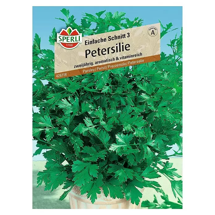 Sperli Kräutersamen Petersilie - Einfache Schnitt 3, Petroselinum crispum, Saatzeit: März, Erntezeit: März - Vorderansicht